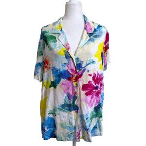 Jams World Biscotti Top Button-Up Shirt Hawaiian Floral Short Sleeve Women Sz XL
